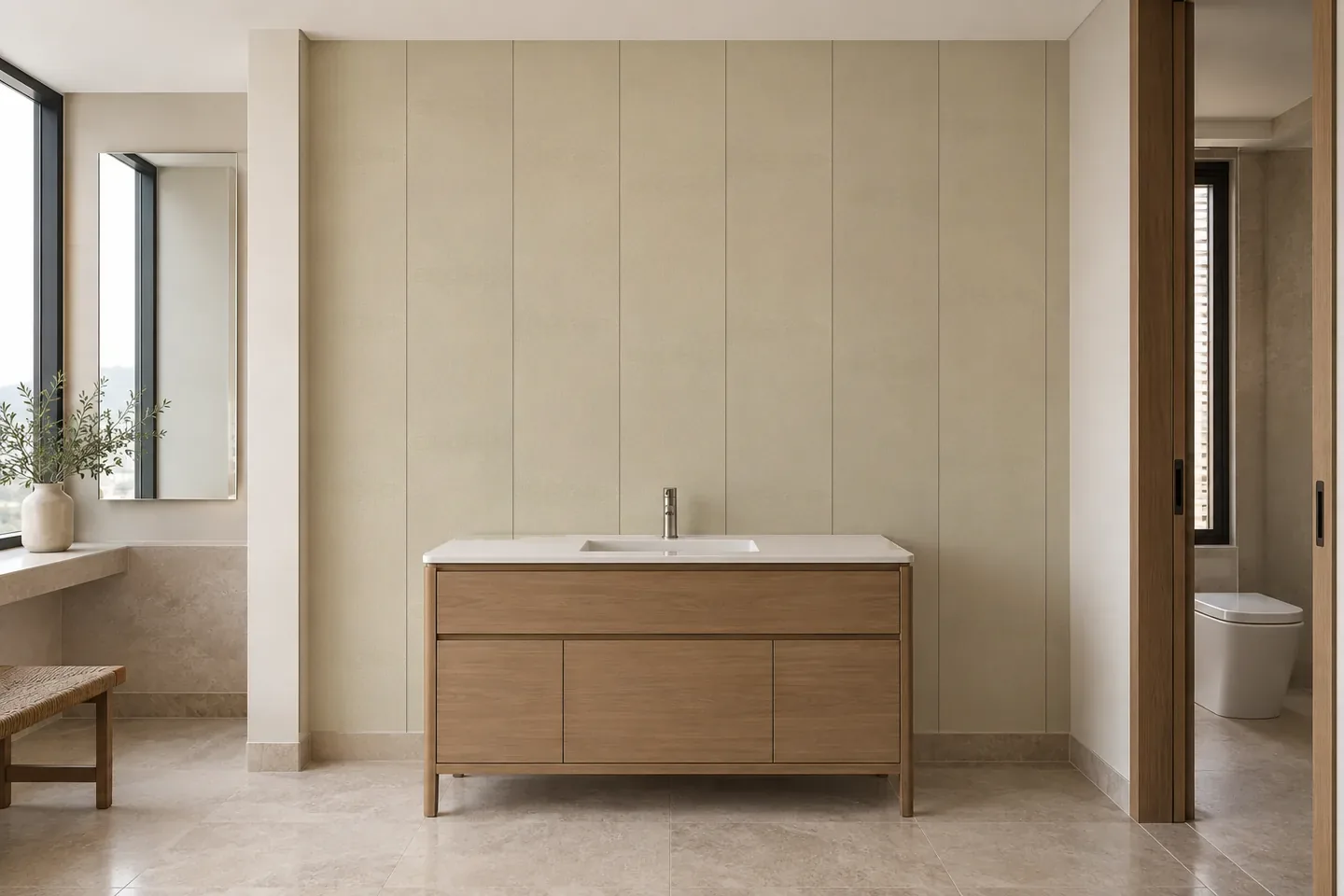Vách ngăn nhựa VN-927M Vân vải trắng ốp khu lavabo