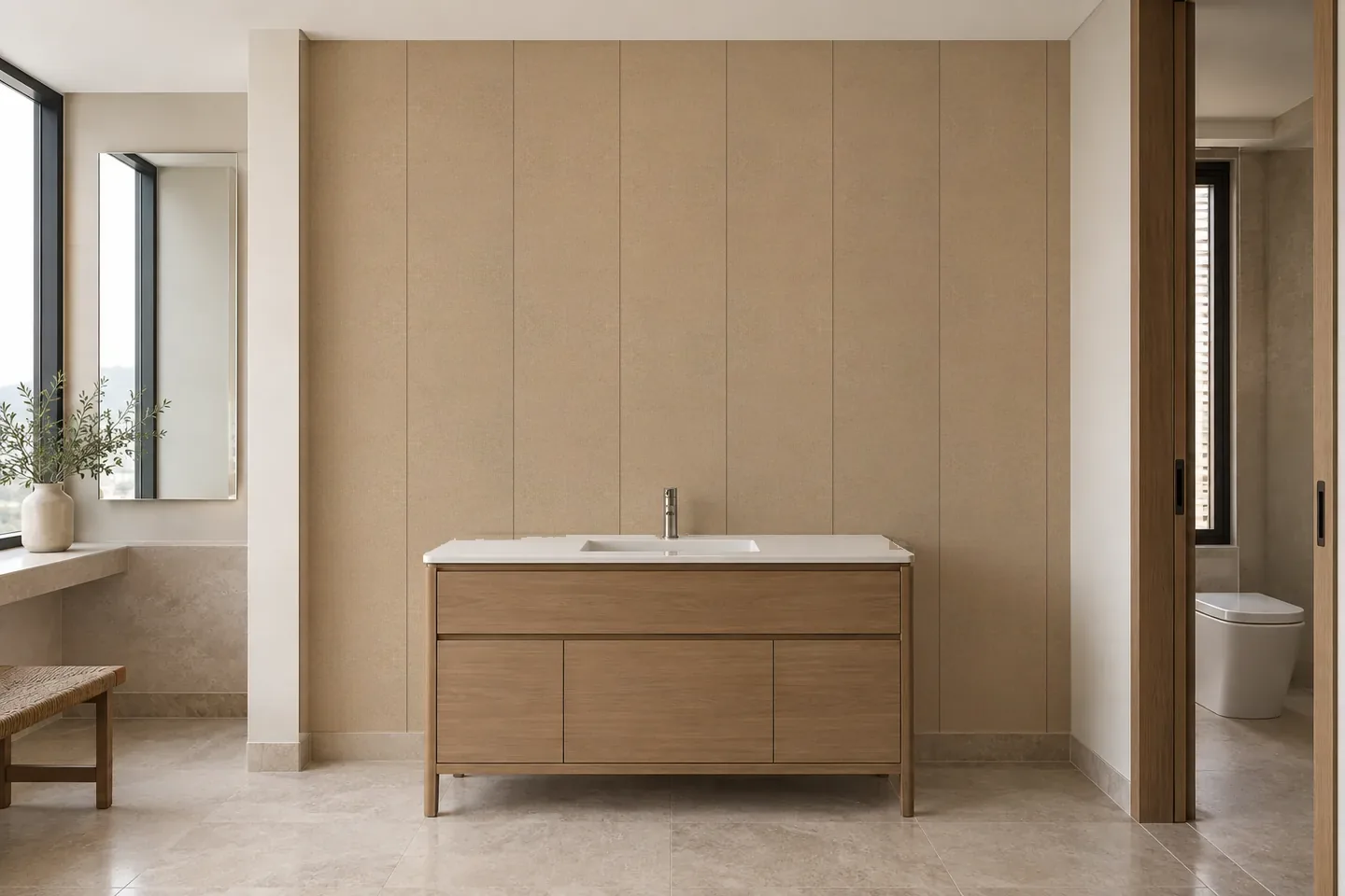 Vách ngăn nhựa VN-930M Vân vải be ốp khu lavabo