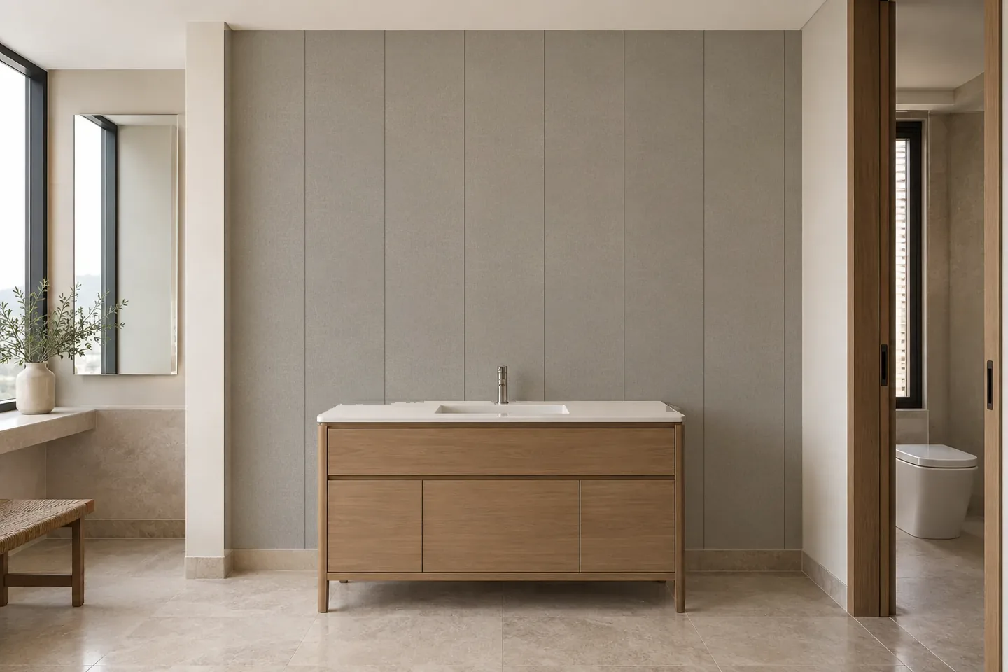 Vách ngăn nhựa VN-932M Vân vải xám ốp khu lavabo