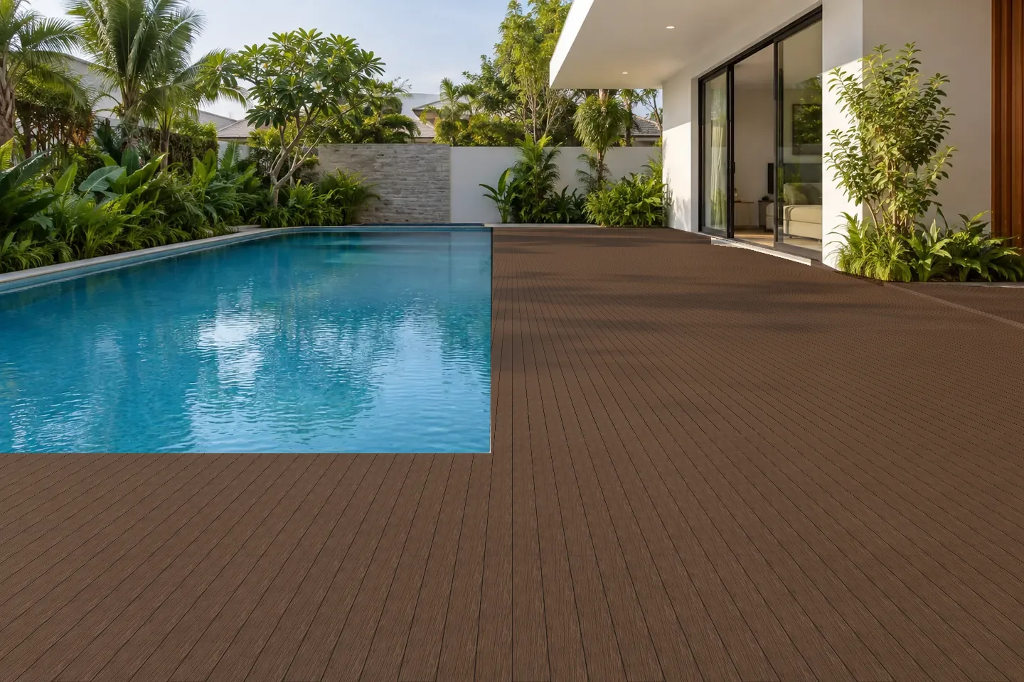Sàn gỗ nhựa ngoài trời K146V25-Copper-Brown Nâu đồng ốp hồ bơi